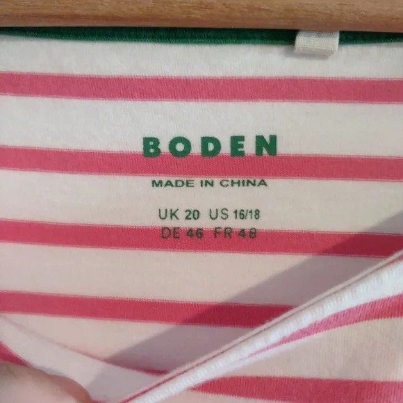 Boden Ella Long Sleeved Breton Top Ivory, Red, and Party Pink - Picture 3 of 13